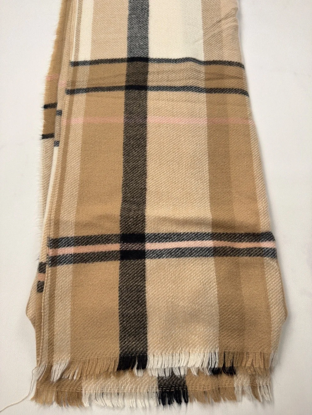 Women Plaid Scarf Beige Classic Pattern Soft Warm